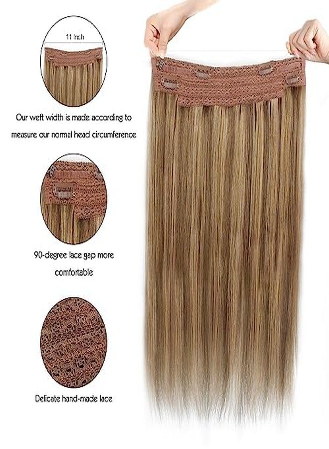 Sassina Invisible Wire Hair Extensions Real Human Hair with Transparent Wire Adjustable Size Secure Clips Natural Straight Secret Miracle Hairpiece, Highlight P6-12 16 Inch 80 Gram - Image 2